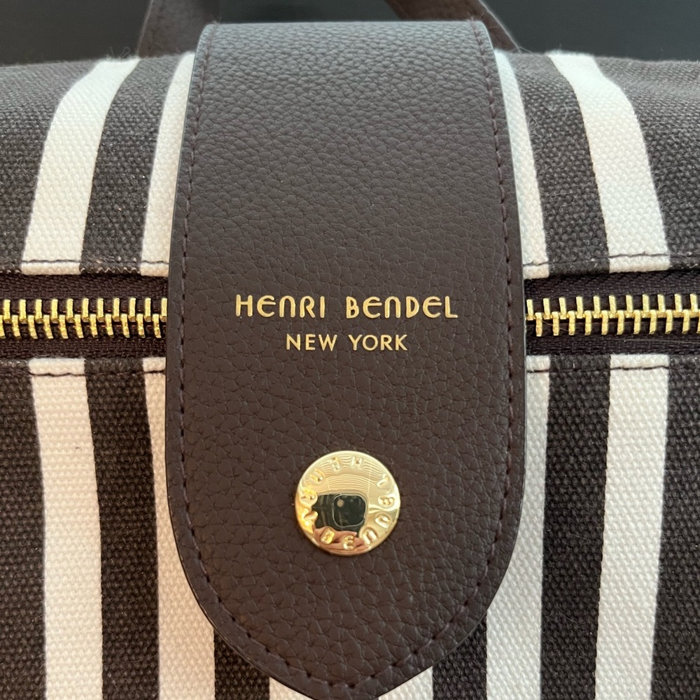 Henri Bendel brown and white striped convertible backpack/crossbody bag